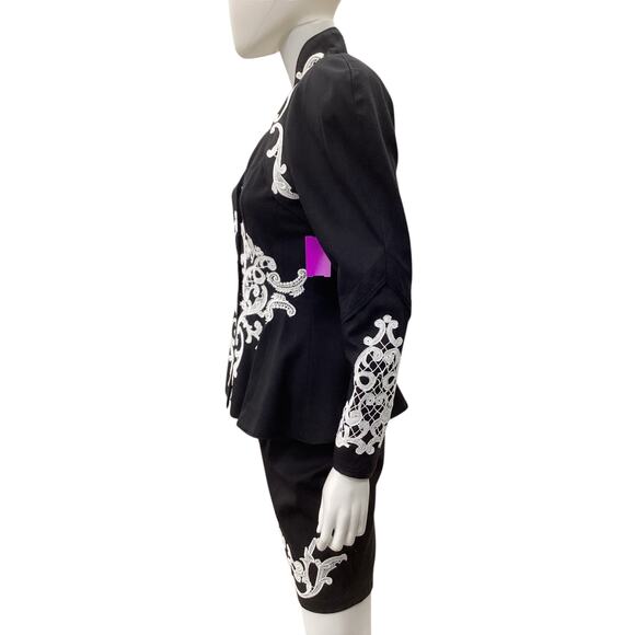 Vintage IIF Set Women’s Size: S - Blazer XS - Skirt White Appliqué Black - Picture 3 of 7